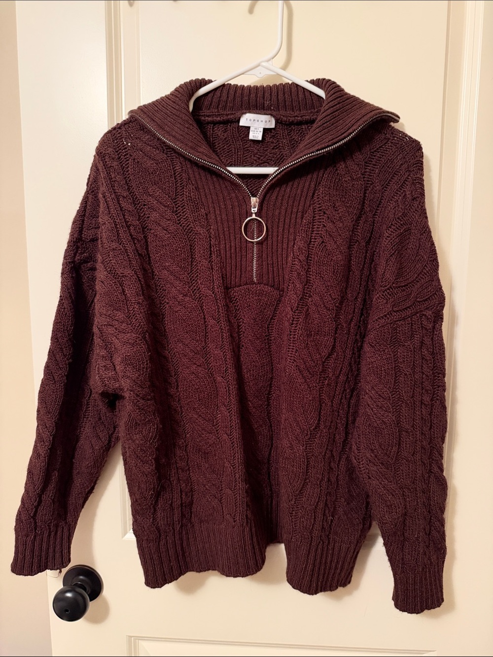 Cable-Knit Half-Zip Sweater - Chocolate Brown by Topshop